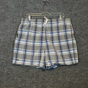Lacoste Swim Trunks‎ Mens XL Gray Blue Plaid Board Shorts Croc Beach Surf